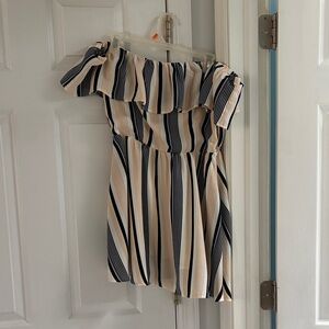 Striped One-Shoulder Mini Dress in Navy & Cream